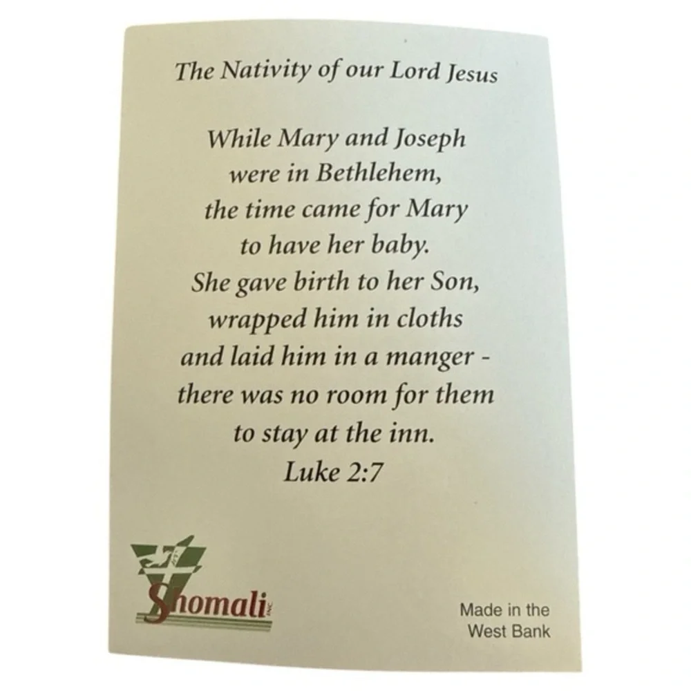 Nativity Olive Wood Religious Ornament Figurine w Prayer‎ Card West Bank